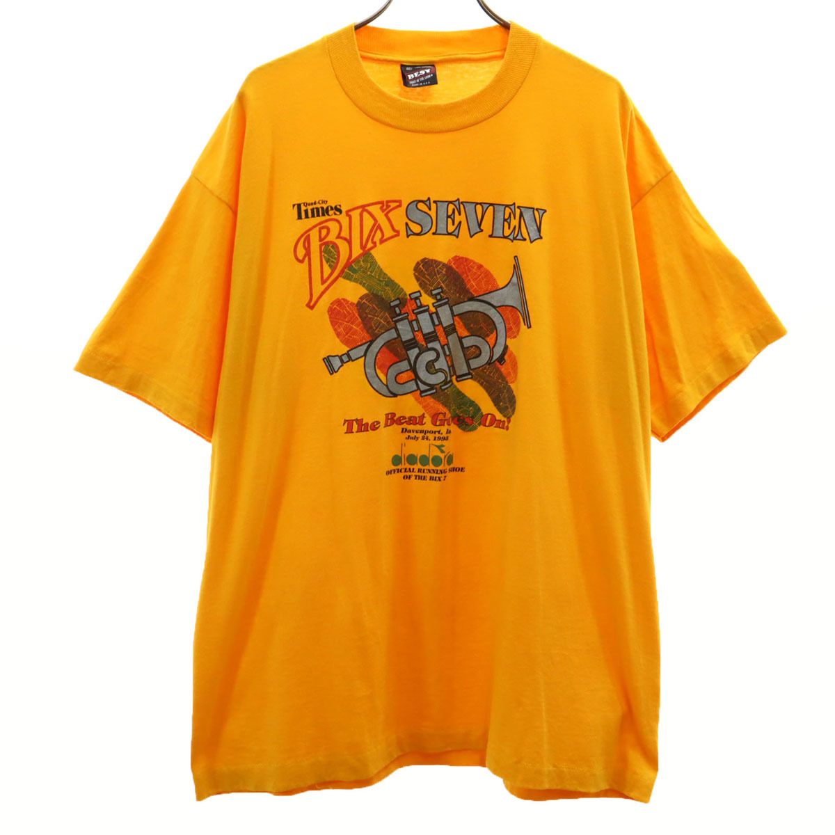 FRUIT OF THE LOOM フルーツオブザルーム 90s USA製 オールド 半袖 BIX SEVEN ディアドラ Tシャツ XL オレンジ シングルステッチ メンズ拍卖
