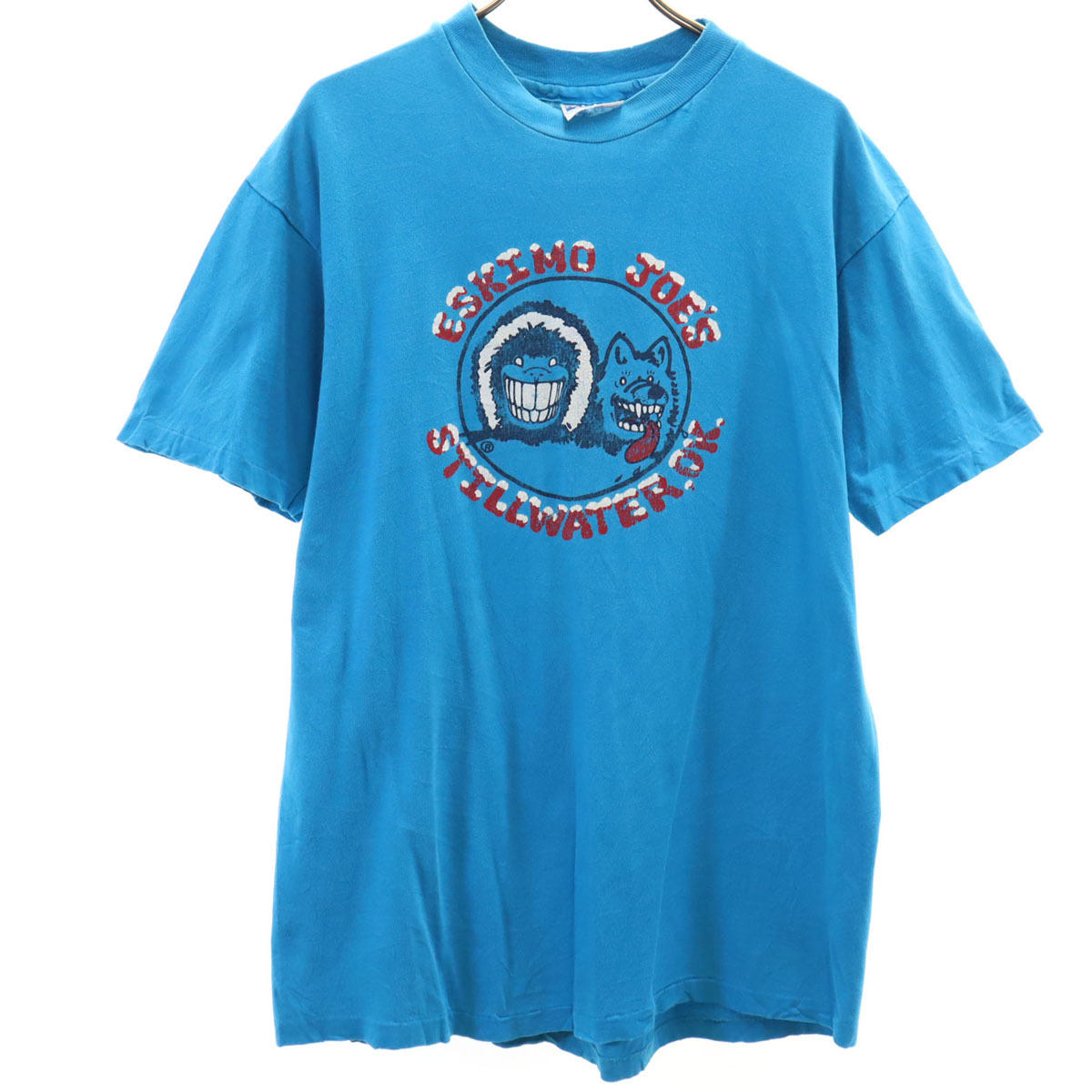 Hanes ヘインズ 80s 90s USA製 BEEFY-T オールド エスキモージョーズ プリント 半袖 Tシャツ L ブルー シングルステッチ メンズ拍卖