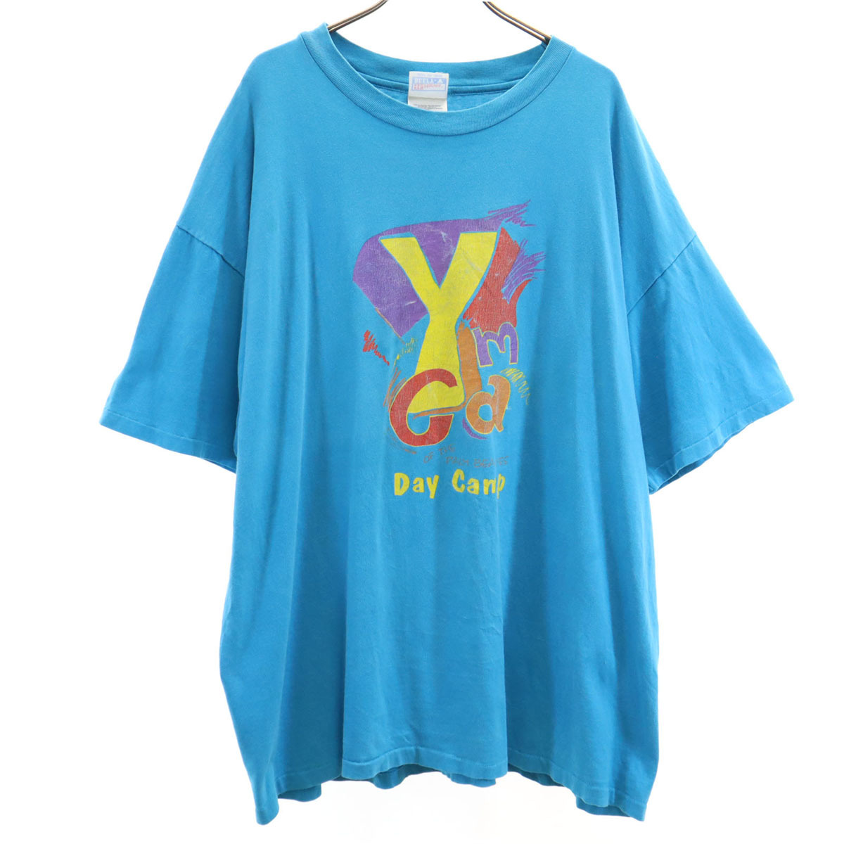 Hanes ヘインズ 90s USA製 オールド Day Camp 半袖 Tシャツ XXL 水色 シングルステッチ BEEFY-T ビッグサイズ メンズ拍卖