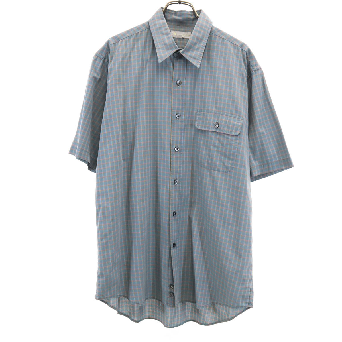 Aquascutum アクアスキュータム 90s オールド チェック柄 半袖 コットンシャツ L グレー系 メンズ拍卖