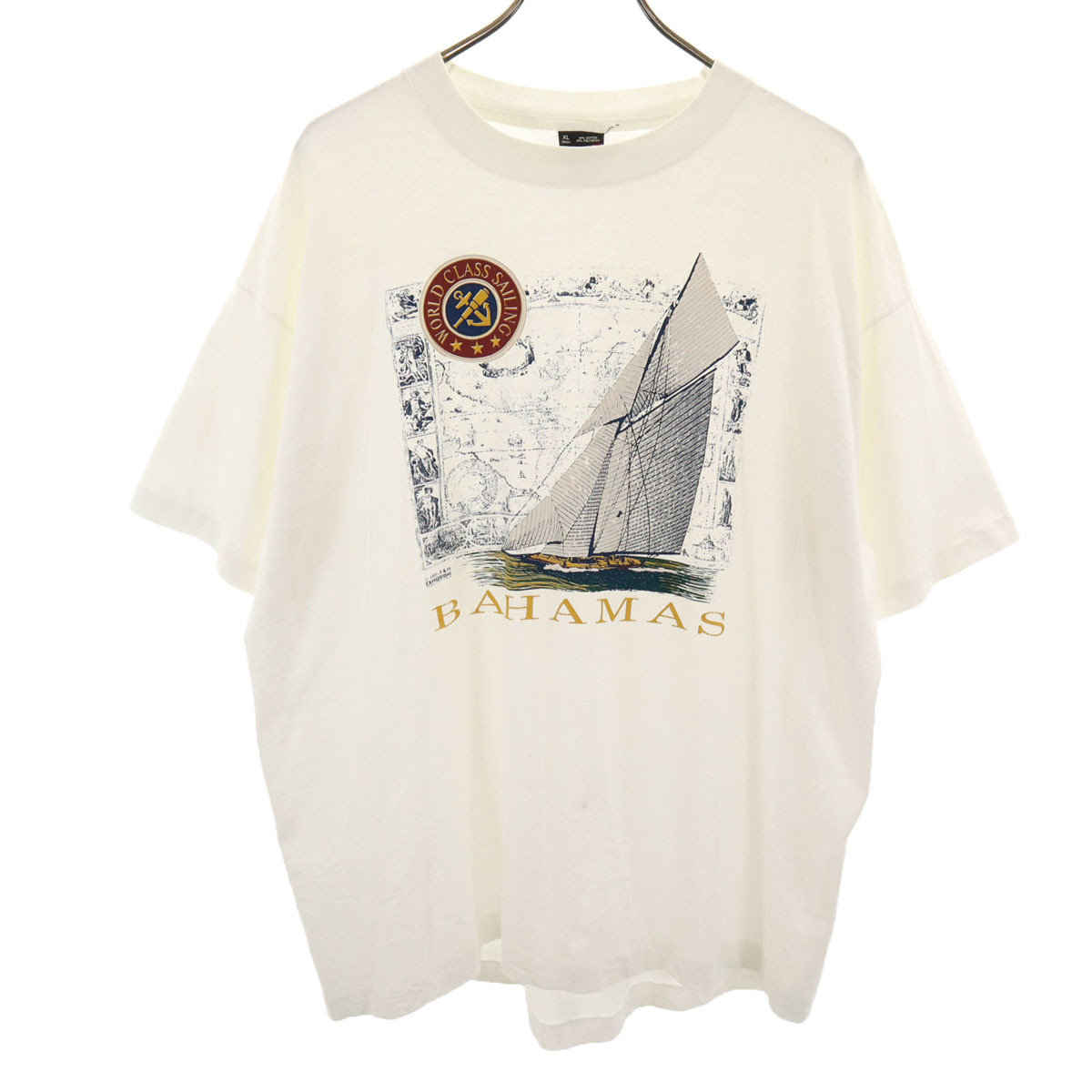 FRUIT OF THE LOOM BEST フルーツオブザルーム ベスト 90s USA製 オールド ヨット プリント 半袖 Tシャツ XL シングルステッチ メンズ拍卖