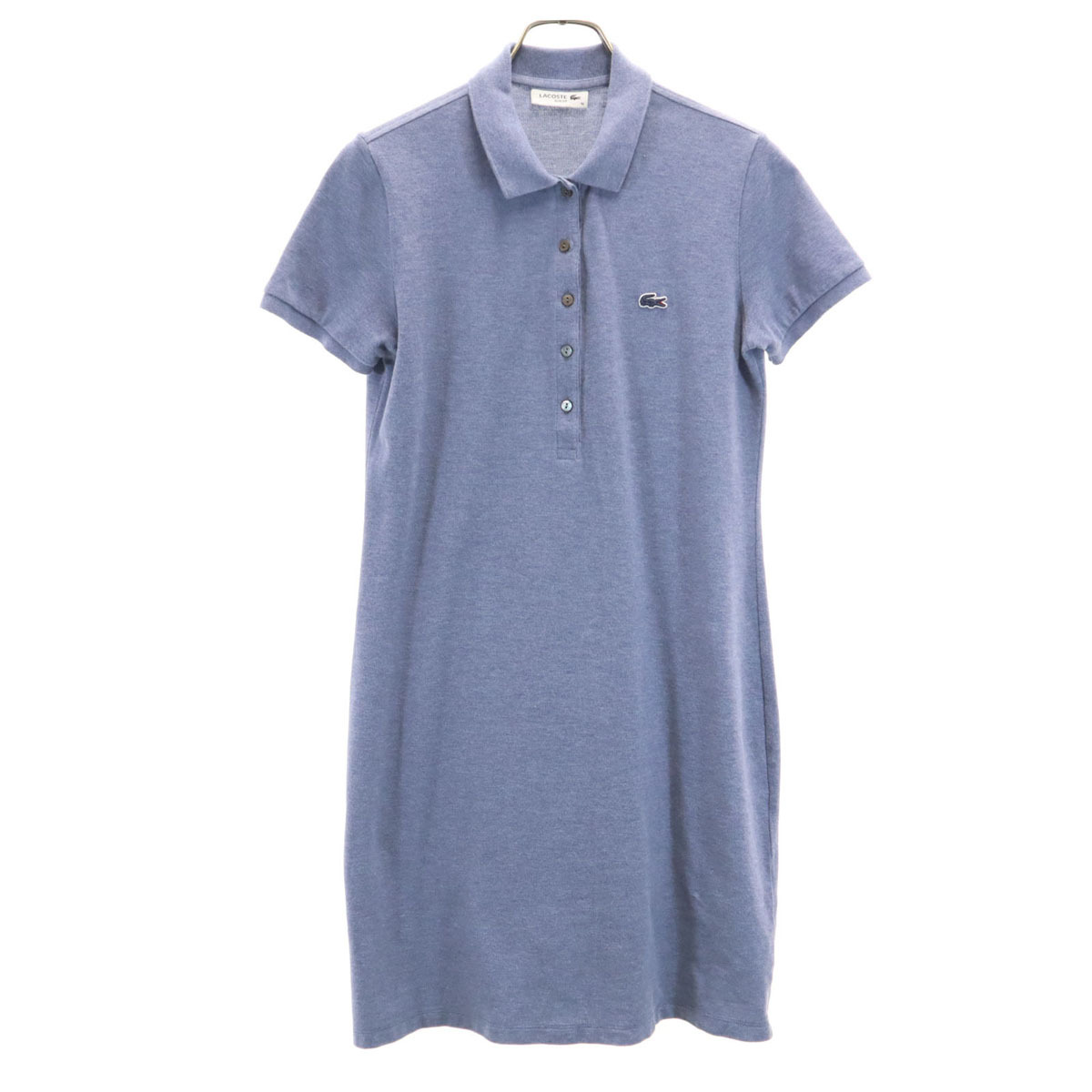LACOSTE ラコステ 日本製 半袖 スリムフィット ポロ ワンピース 36 ブルー系 鹿の子 レディース拍卖