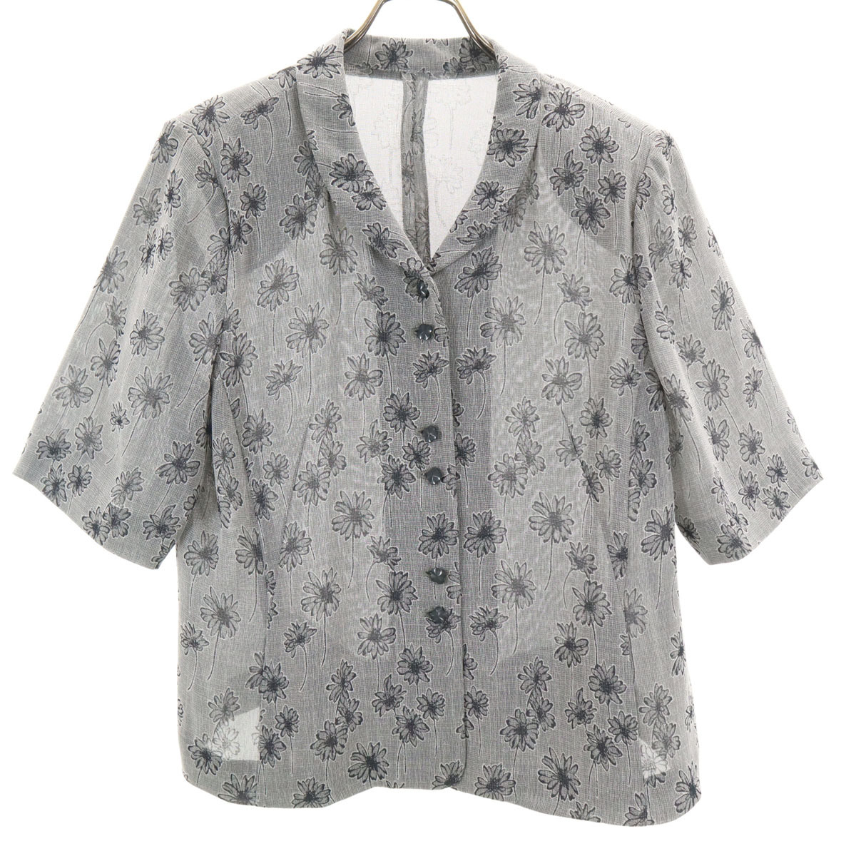 Leilian レリアン 花柄 半袖 丸襟 ジャケット 13 グレー系 レディース拍卖