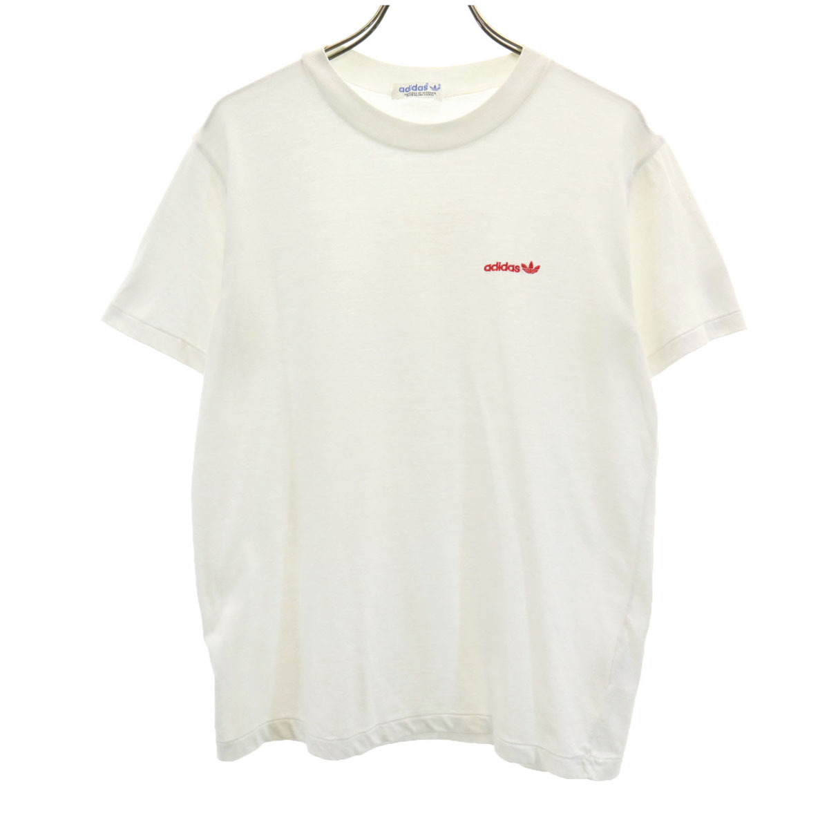 adidas アディダス 70s 80s ヴィンテージ トレフォイルロゴ 半袖 Tシャツ S オフホワイト デサント メンズ拍卖