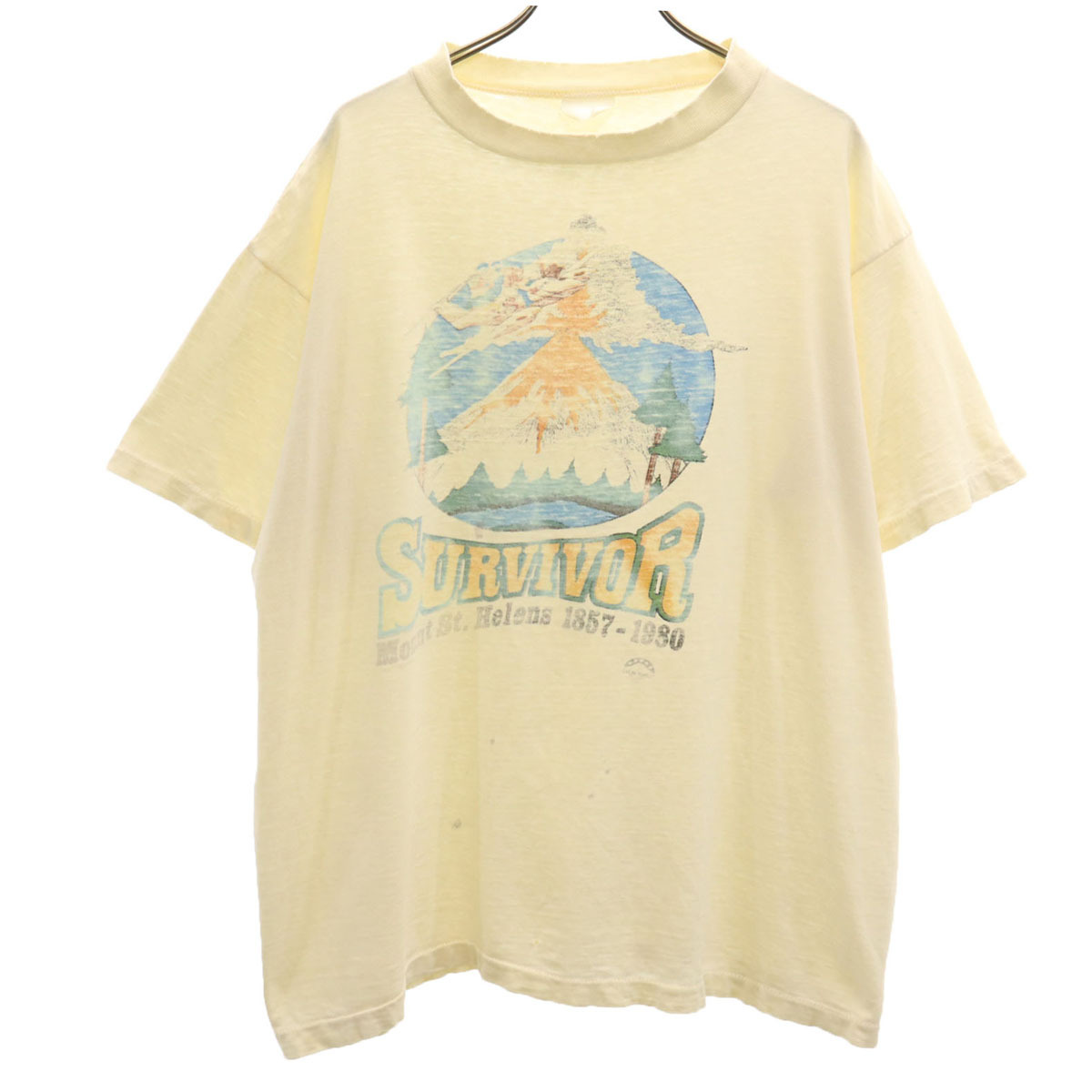 80s ヴィンテージ Mount St. Helens Survivor 半袖 Tシャツ アイボリー シングルステッチ メンズ拍卖