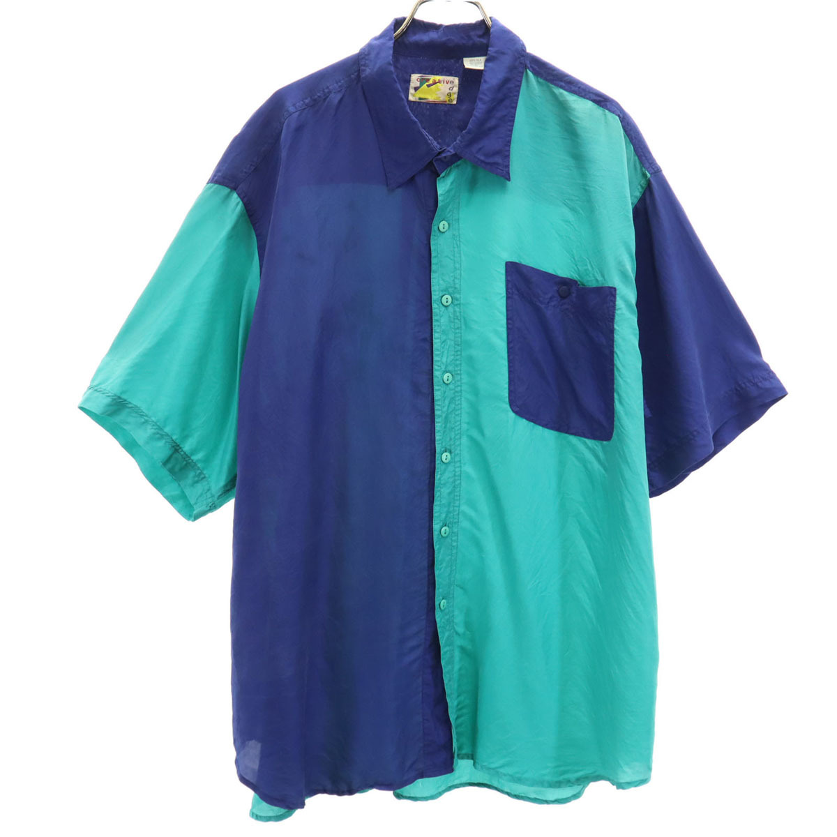 creative edge 90s シルク オールド バイカラー 半袖 シャツ XL エメラルドグリーン メンズ拍卖