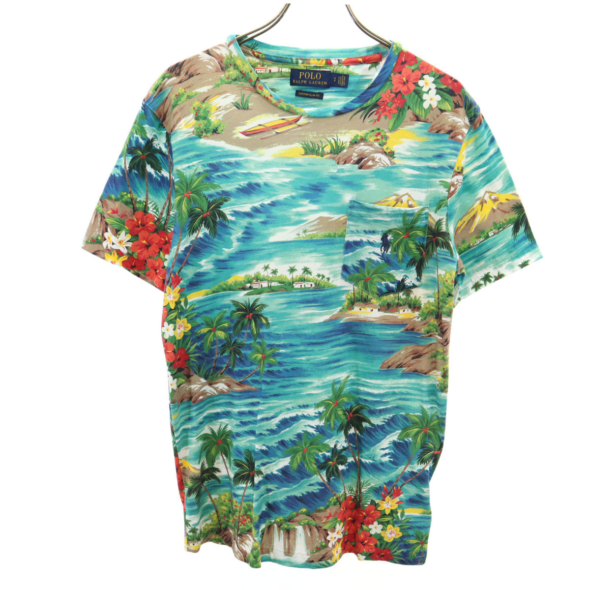 POLO RALPH LAUREN ポロラルフローレン 南国柄 半袖 カスタムスリムフィット Tシャツ S エメラルドグリーン メンズ拍卖