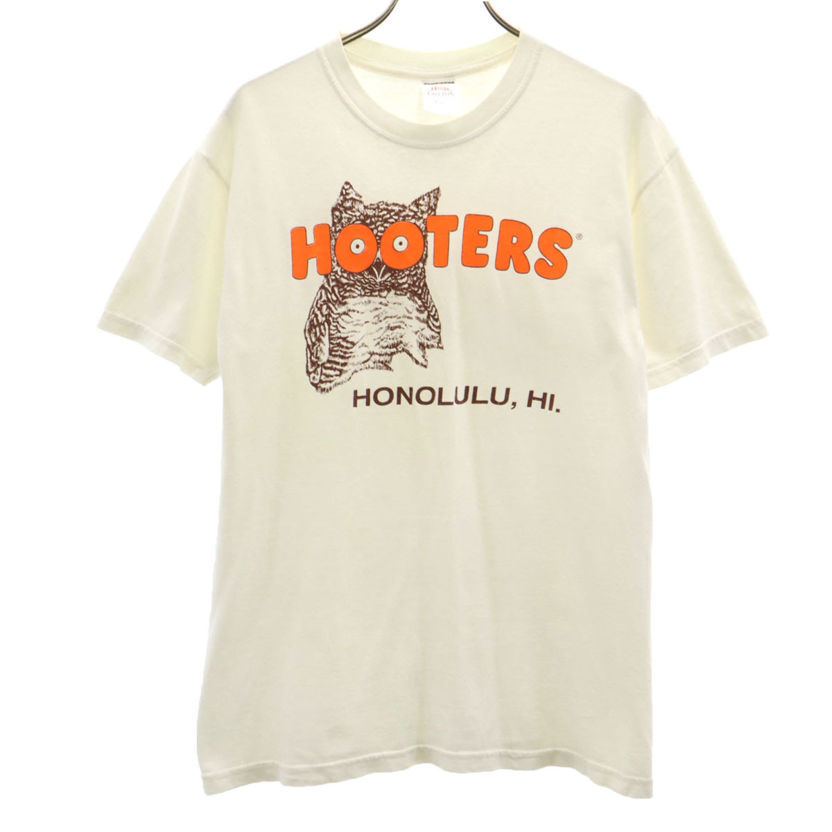 JERZEES ジャージーズ 00s オールド HOOTERS フクロウ プリント 半袖 Tシャツ S オフホワイト アニマル メンズ拍卖