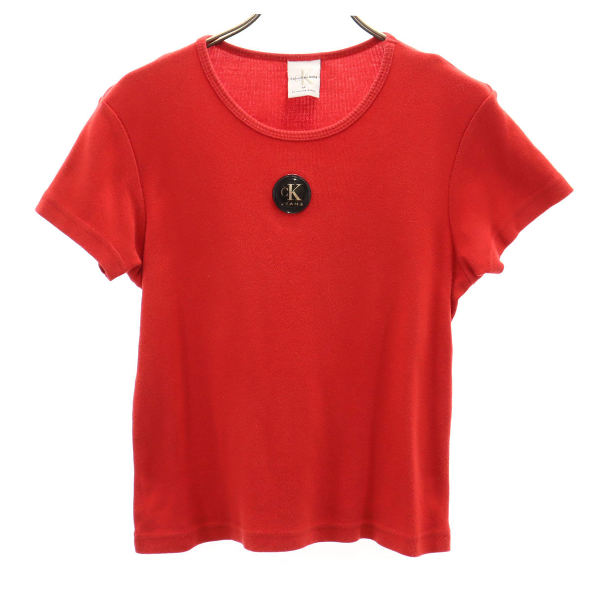 CK CALVIN KLEIN シーケーカルバンクライン 90s USA製 オールド フレンチスリーブ Tシャツ M レッド レディース拍卖