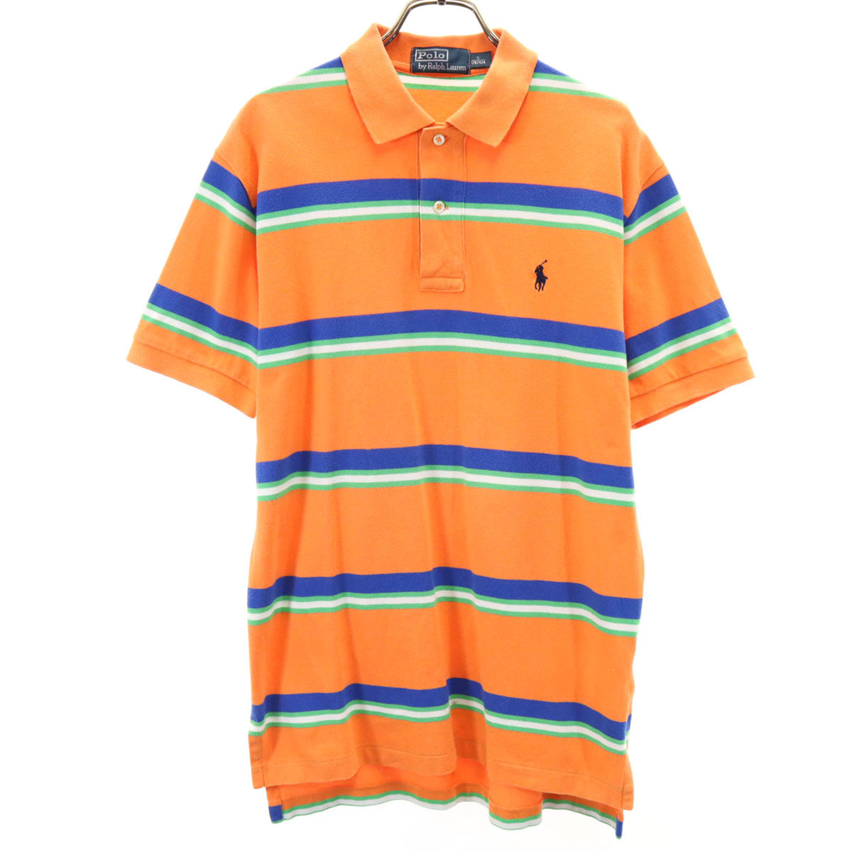 Polo by Ralph Lauren ポロバイラルフローレン ボーダー柄 半袖 ポロシャツ S オレンジ 鹿の子 メンズ拍卖