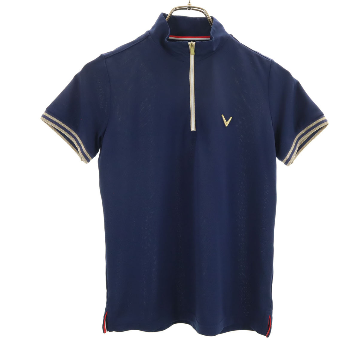 Callaway キャロウェイ ゴルフ 半袖 ハーフジップ ポロシャツ M ネイビー レディース拍卖