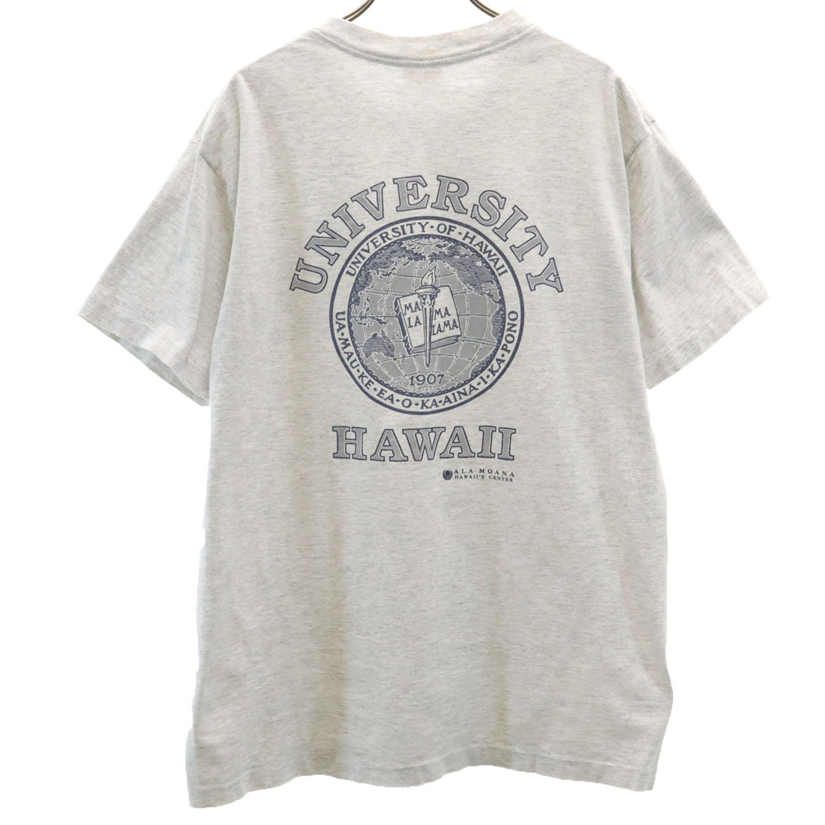 SOF Tee ソフティー 90s USA製 オールド バックプリント UNIVERSITY HAWAII 半袖 Tシャツ L グレー シングルステッチ メンズ拍卖