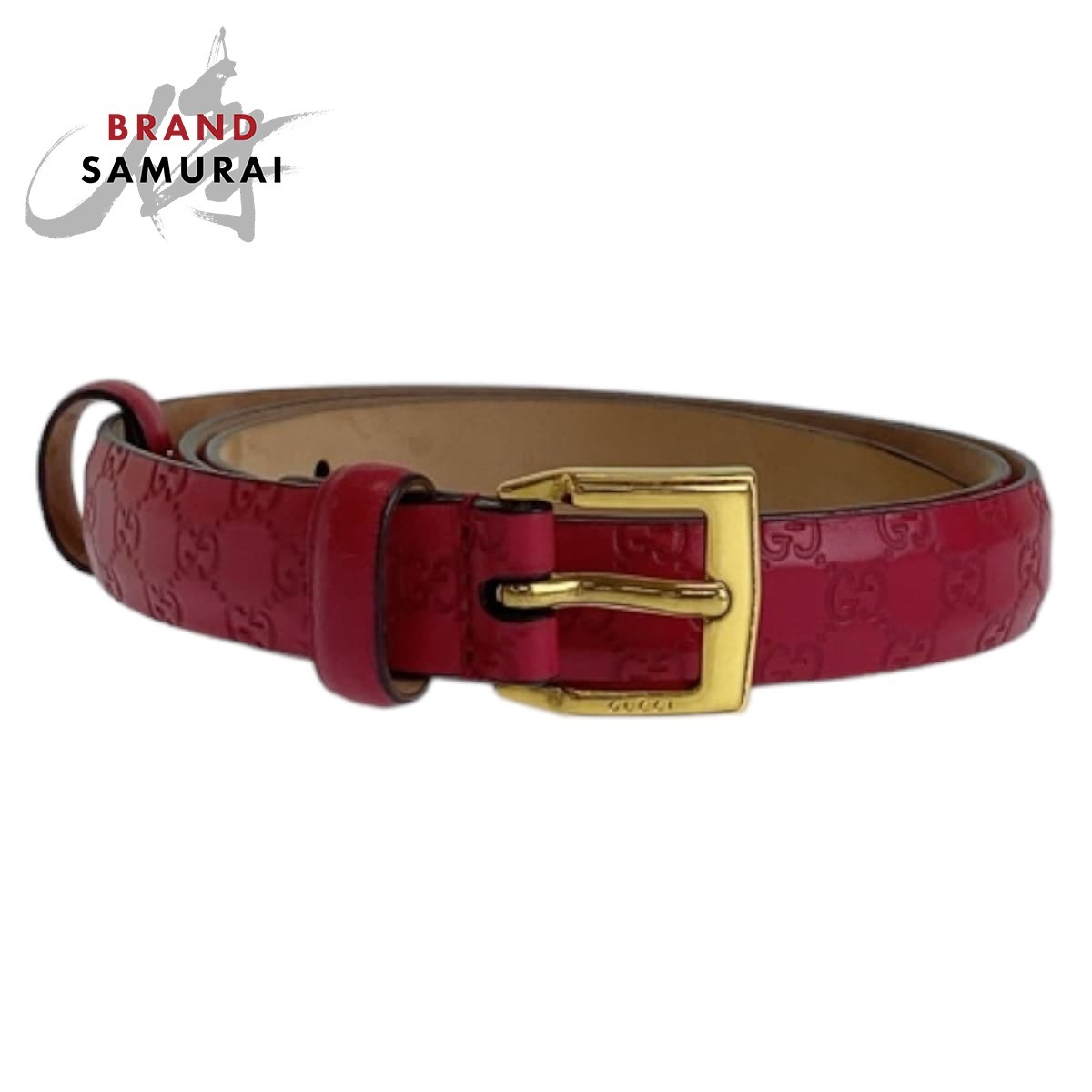 美品 GUCCI グッチ グッチシマ 85cm/34inc ピンク ゴールド金具 レザー 269813 ベルト 男女兼用 メンズ 503706拍卖