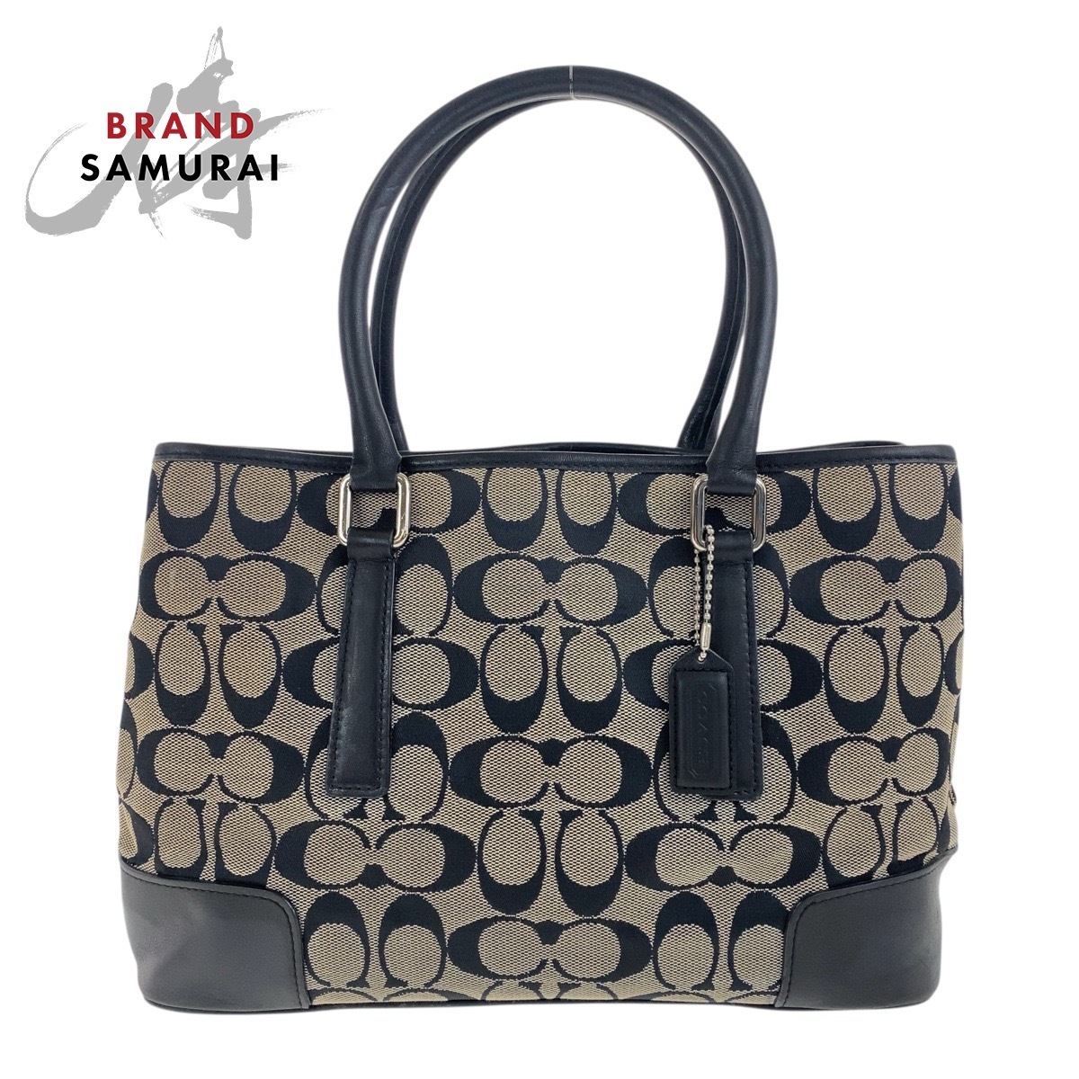 COACH コーチ シグネチャー ブラック グレー シルバー金具 キャンバス/レザー F2J-6089 トートバッグ ハンドバッグ レディース 503987拍卖