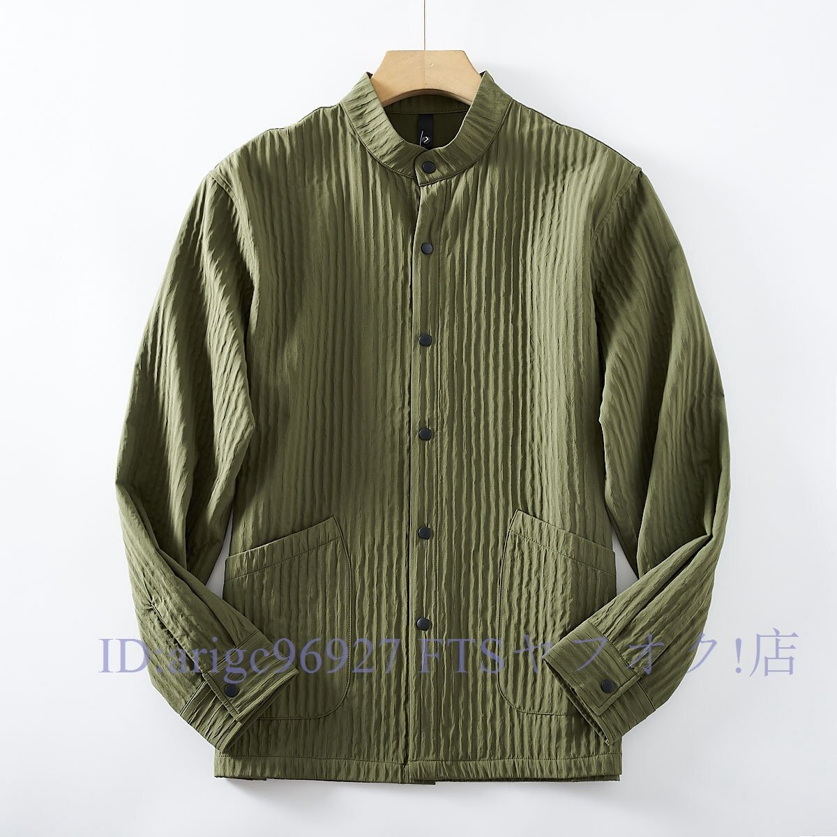 新品★人気 メンズ シャツジャケット 春夏 スタンドカラー プリーツストライプ 軽量 通気性 カジュアルシェル/Lお色選択可拍卖
