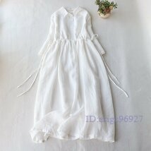 X945☆新品上品長袖 レディース おしゃれ 大人お洒落に ロングワンピース 春 夏通勤 無地 綿麻 パープル リネンワンピース 薄手拍卖