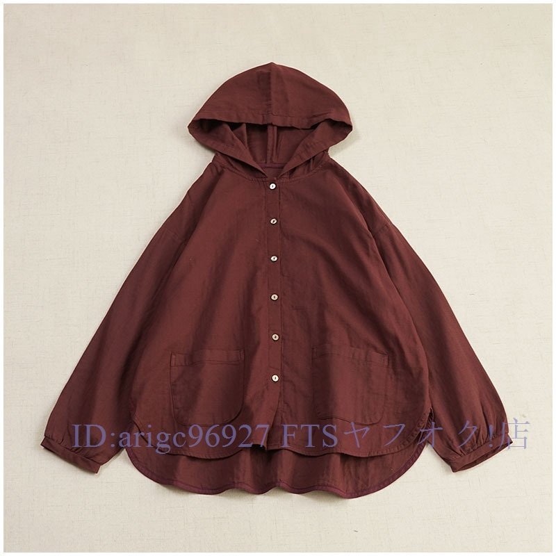 新品★人気 ダブルガーゼ フード カーディガン フリーサイズ チュニック トップス ゆったり ワイシャツ 綿100% 大人可愛 ナチュラル 赤拍卖