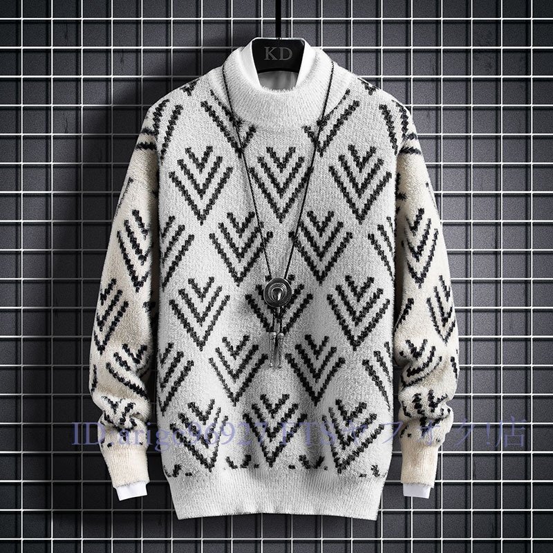 新品★上質メンズニットセーター 長袖セーター メンズニット トップス 暖かい 秋冬 色/サイズ選択可 白 M~2XL拍卖