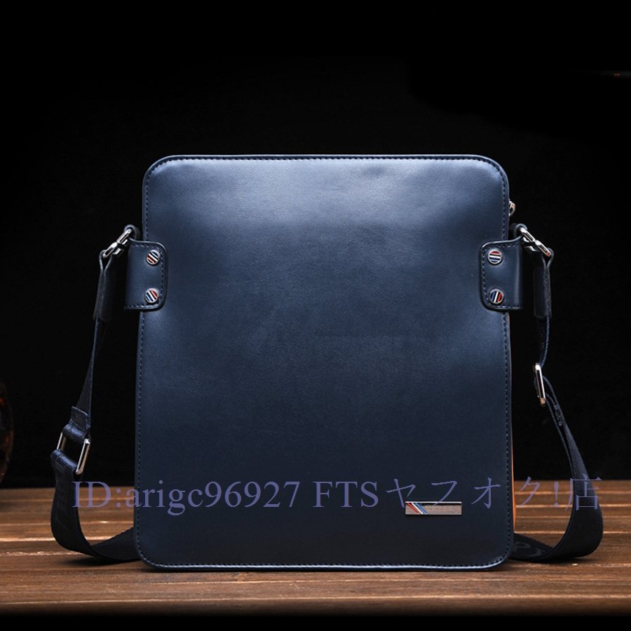 新品★メンズ レザー ショルダーバッグ 本革ー ショルダーバッグ 牛革 斜め掛け 肩掛け ビジネスバッグ 大容量 通勤通学ブルー拍卖