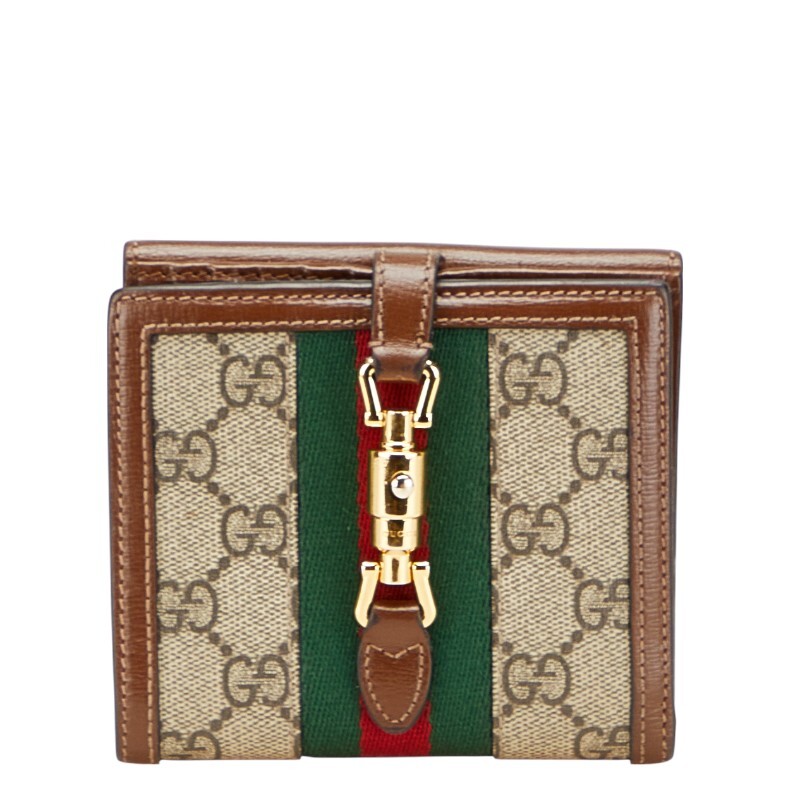 グッチ GGスプリーム シェリーライン ジャッキー 1961 二つ折り財布 658550 ベージュ ブラウン PVC レザー レディース GUCCI 【中古】拍卖