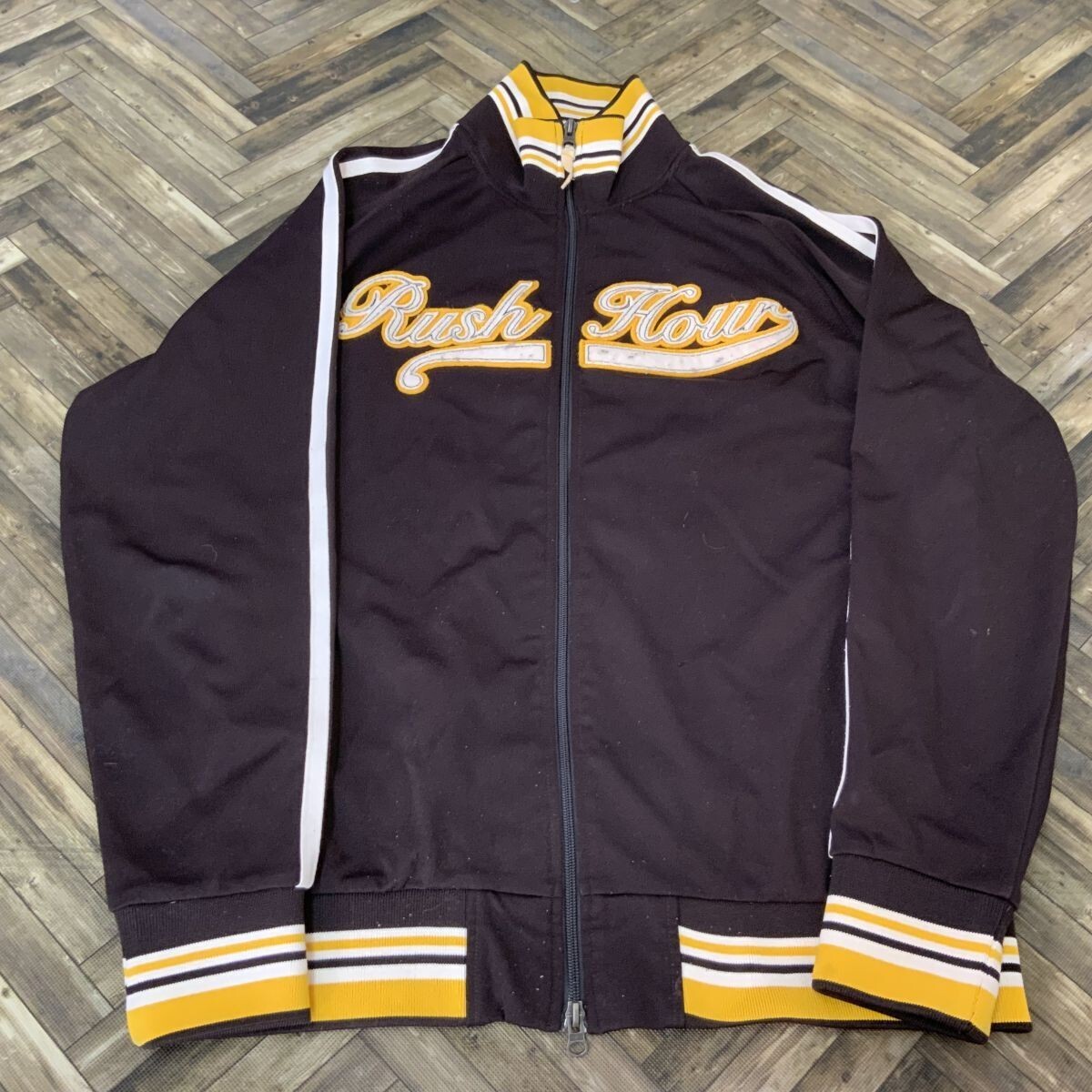 QS336 トラックジャケット ジャージ ジャケット 上着 古着 ブラウン メンズXL 毛羽立ちあり拍卖