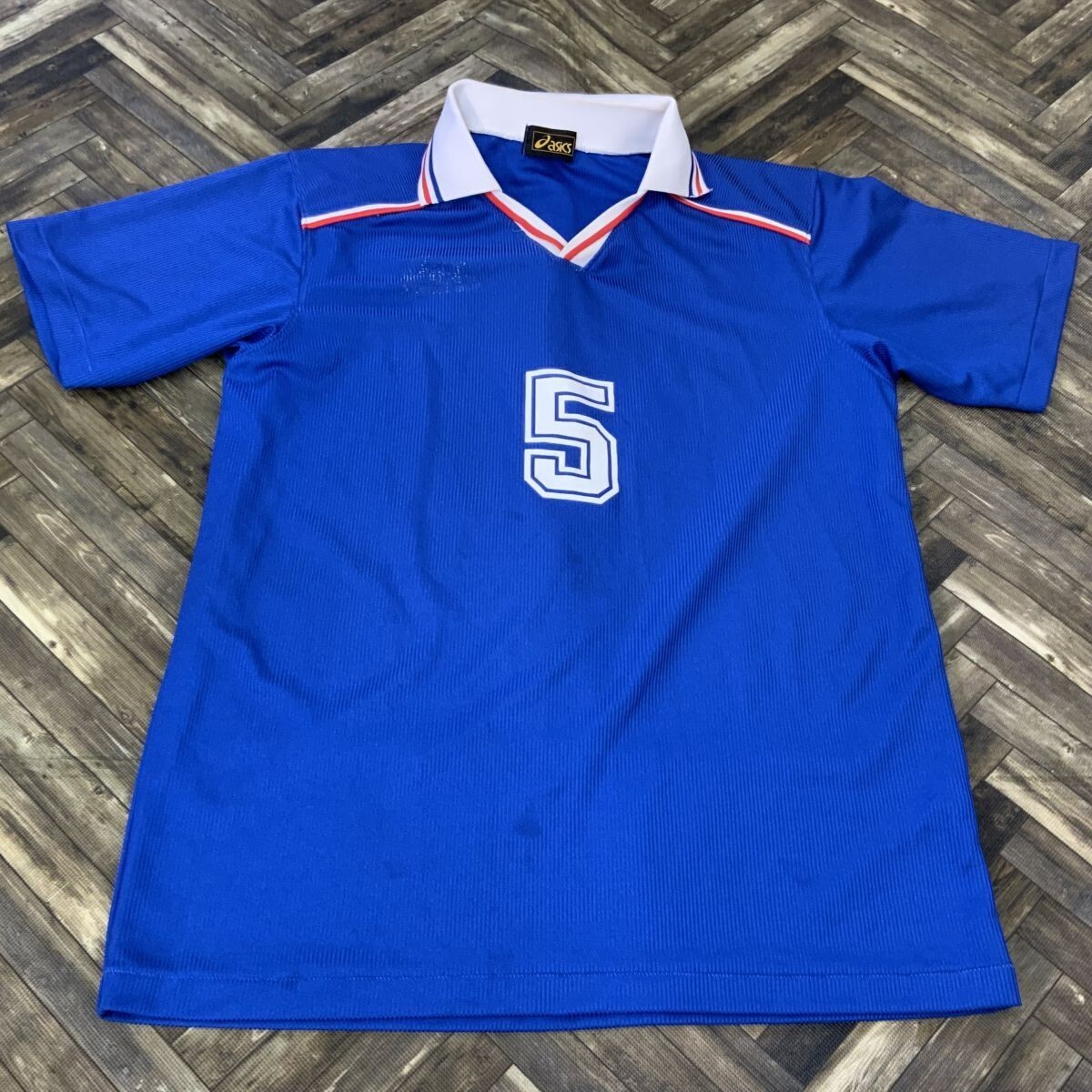 QS1346 asics アシックス 半袖ユニフォーム 襟付き スポーツウェア ブルー サイズ160拍卖
