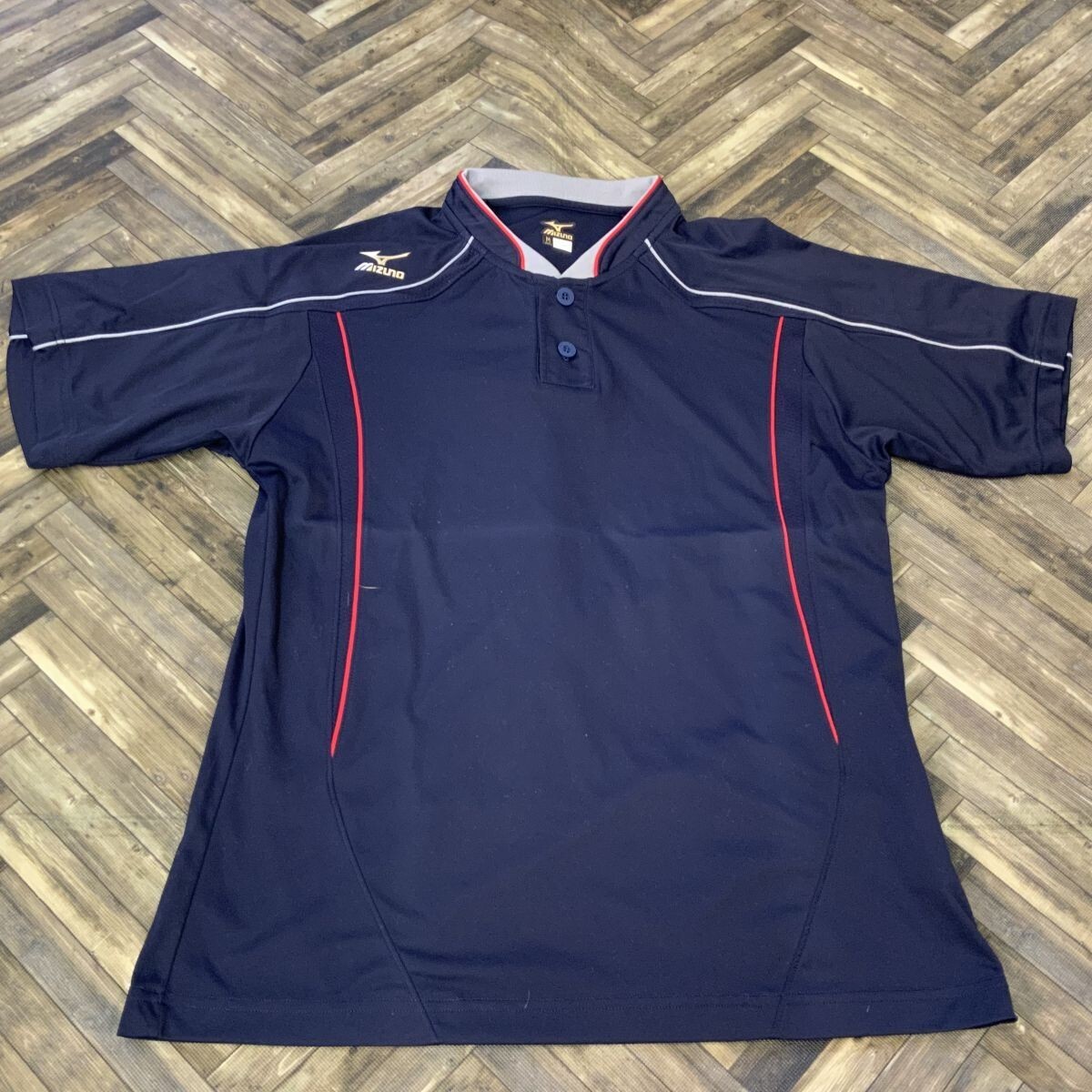 QS1342 mizuno ミズノ 半袖シャツ ハーフボタン 野球 スポーツウェア ネイビー メンズM拍卖