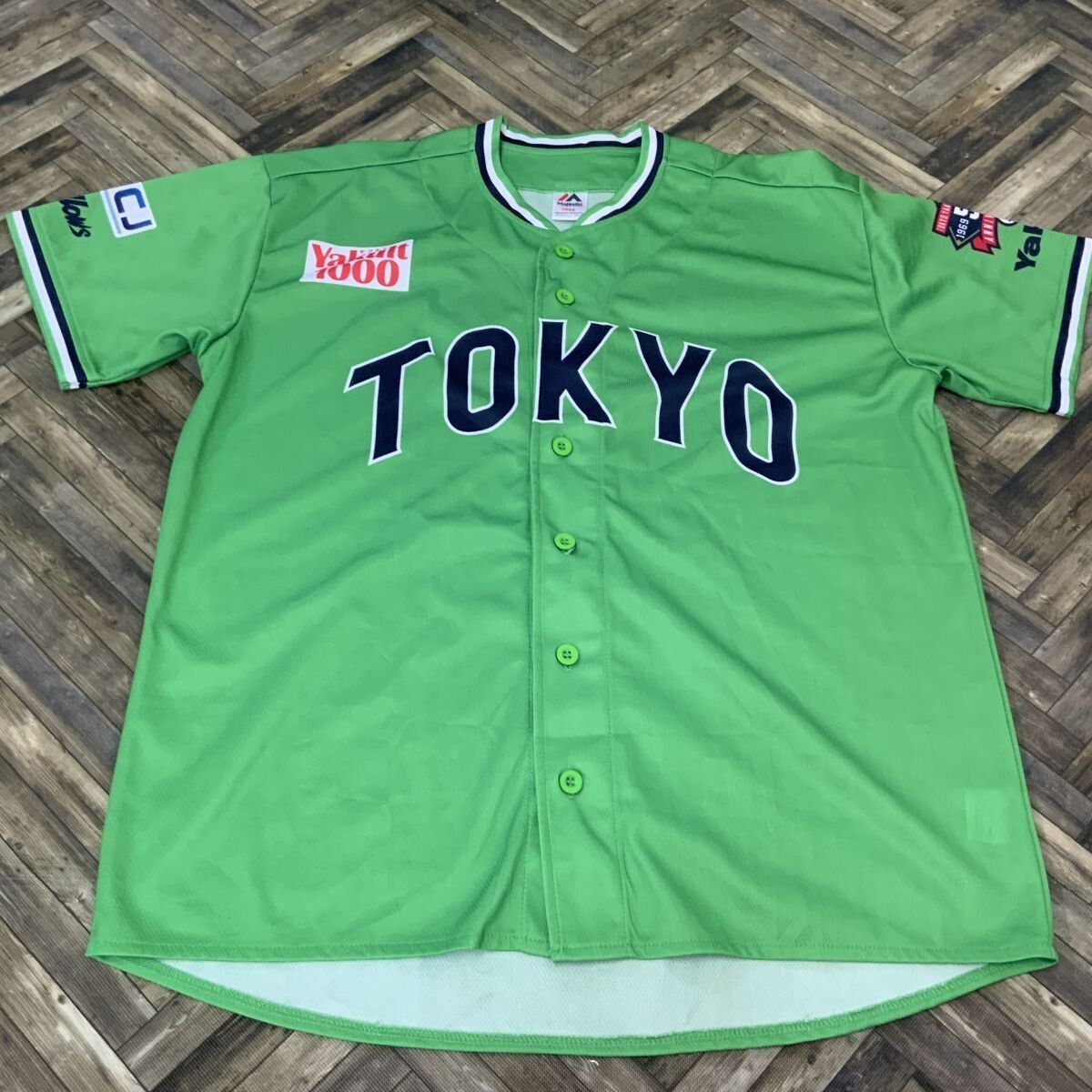 QS490 マジェスティック 東京ヤクルトスワローズ応援ユニフォーム 半袖 グリーン サイズフリー拍卖