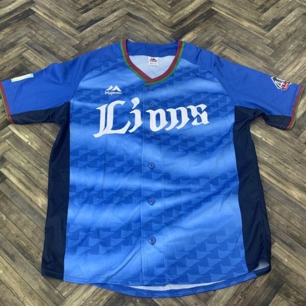 QS118 マジェスティック 埼玉西武ライオンズ応援ユニフォーム 40周年 ブルー メンズS拍卖