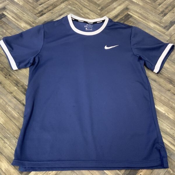 QS202 NIKE ナイキ スポーツウェア 半袖Tシャツ ワンポイント ネイビー メンズM拍卖