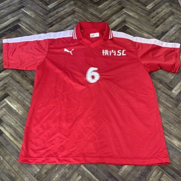 QS767 実物 横内SC PUMA プーマ 半袖ユニフォーム ゲームシャツ 襟付き レッド メンズO拍卖