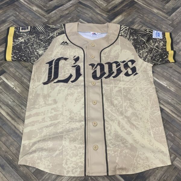 QS120 マジェスティック 埼玉西武ライオンズ応援ユニフォーム ベージュ メンズS拍卖