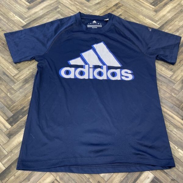 QS877 adidas アディダス 半袖Tシャツ スポーツウェア ビッグロゴ ネイビー メンズM拍卖