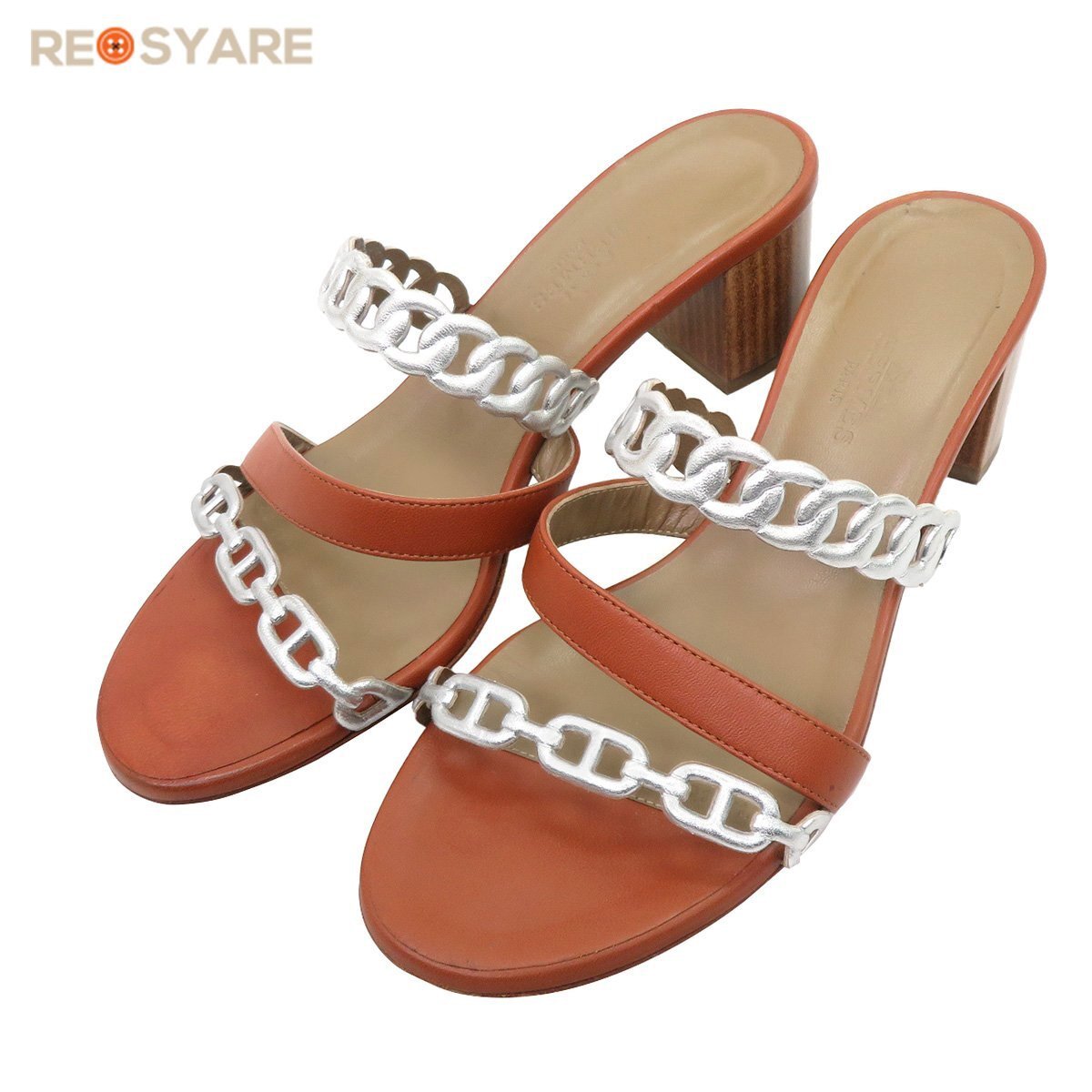 HERMES エルメス AJACCIO アジャッチオ シェーヌダンクル チェーン レザー サンダル ミュール 46844拍卖