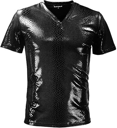 Tシャツ Vネック クロコダイル柄 ワニ 日本製 派手 ストレッチ 半袖 メンズ ブラック黒 193204 M拍卖