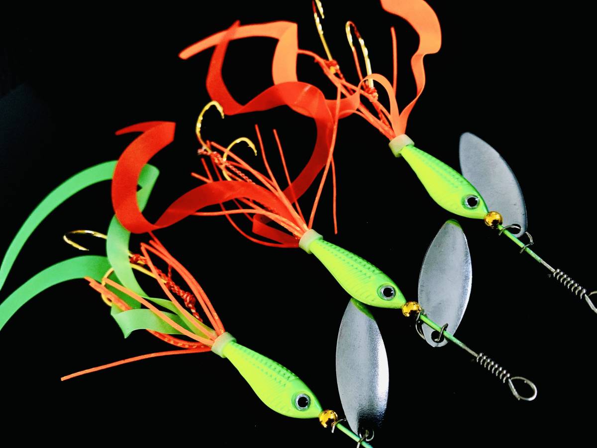 トラブル激減!【スピンタイラバ グリーン レッド オレンジ3色セット】ブレード鯛ラバ仕掛け マダイ サワラ アコウ真鯛シマノがまかつ拍卖