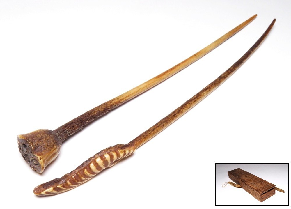 【10629】明治期 鹿骨 蓮彫 笄(初品・買取品)拍卖