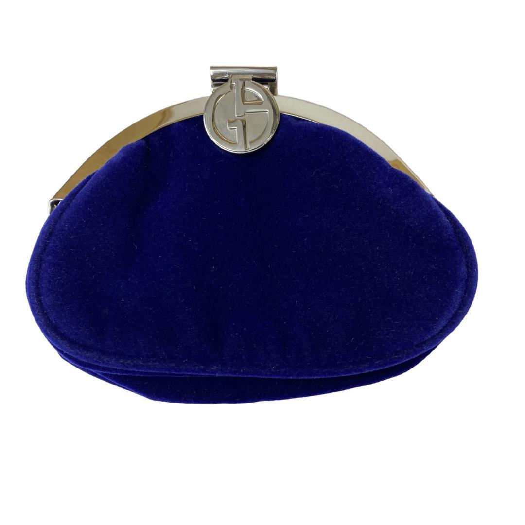 GIORGIO ARMANI がま口 ポーチ 小物入れ ネイビー ベロア拍卖