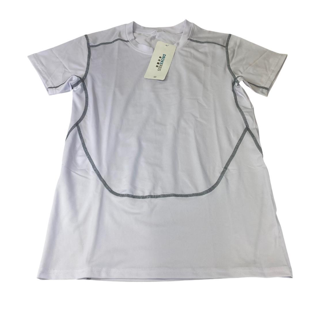 yo11 DROKEREIS 伸縮性 スポーツウェア 半袖 メンズ M 白 2着拍卖