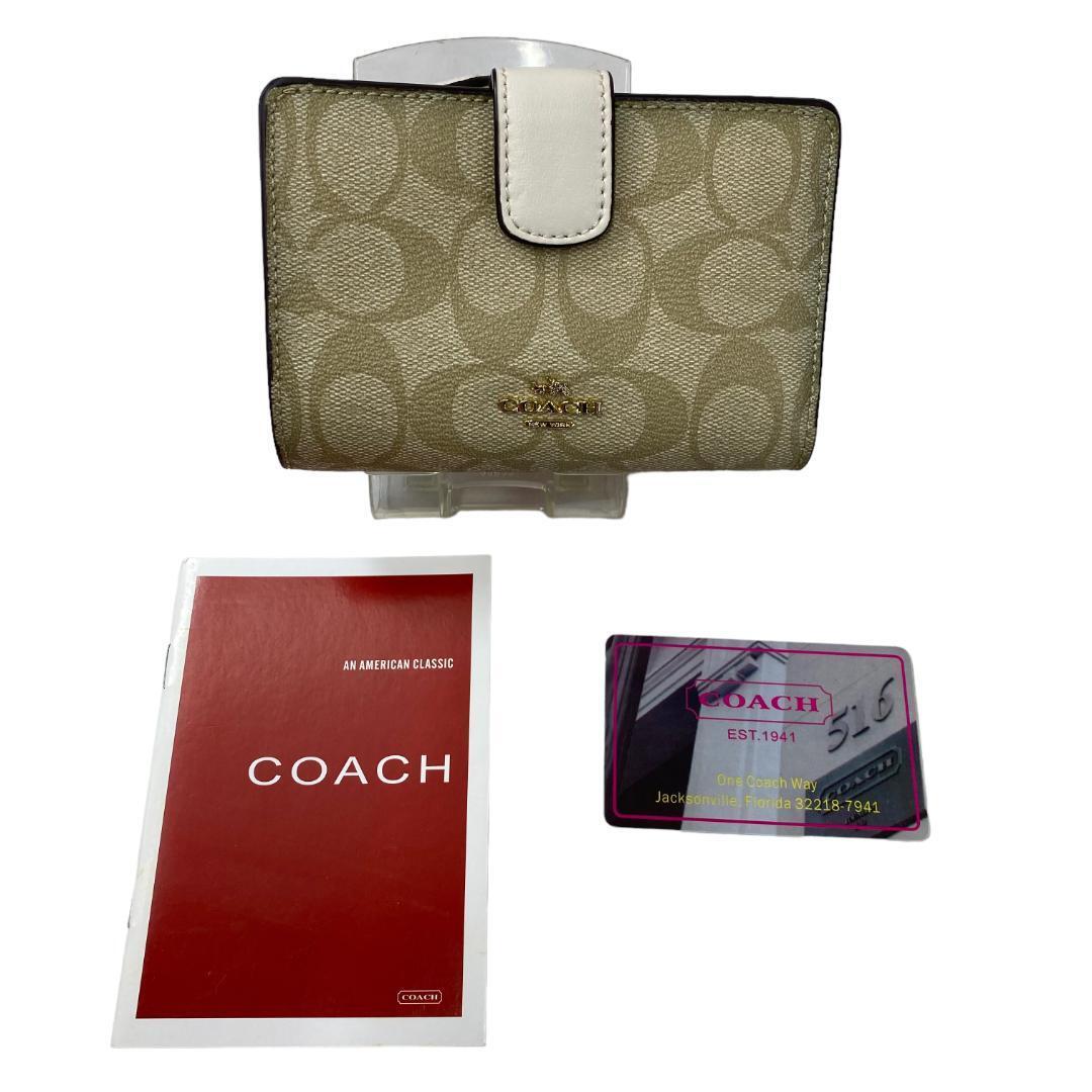yo37 COACH コーチ 二つ折り財布 L字 レディース 白拍卖