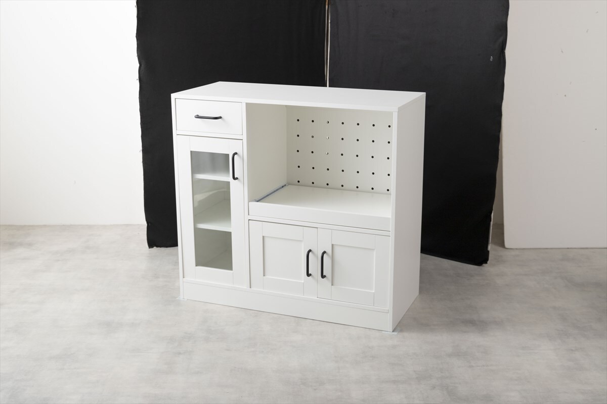 北欧デザインのおしゃれなレンジ台 幅88cm キッチンカウンター レンジボード ホワイト色拍卖