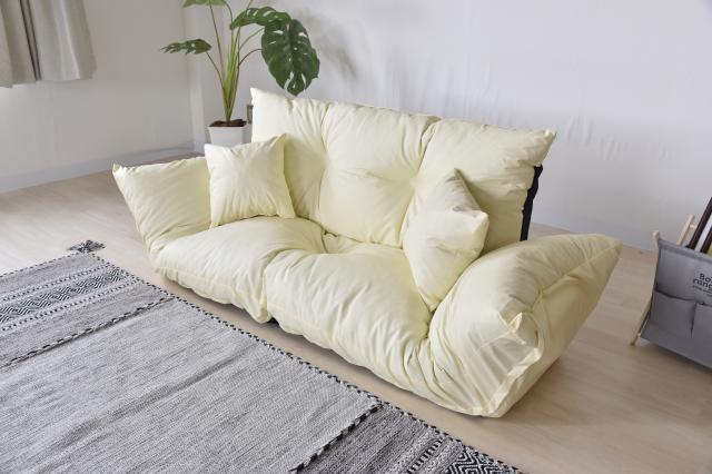 ジャンボカウチソファー 背肘リクライニングローソファー 合皮ホワイトアイボリー ラブソファ 2人掛拍卖