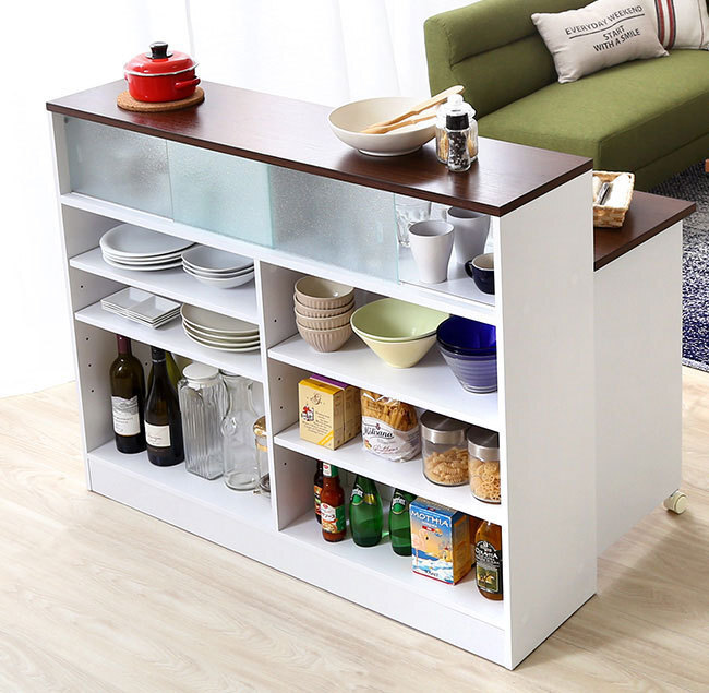 値下げ ツートンカラーの間仕切りキッチンカウンター 幅120cm ブラウン拍卖