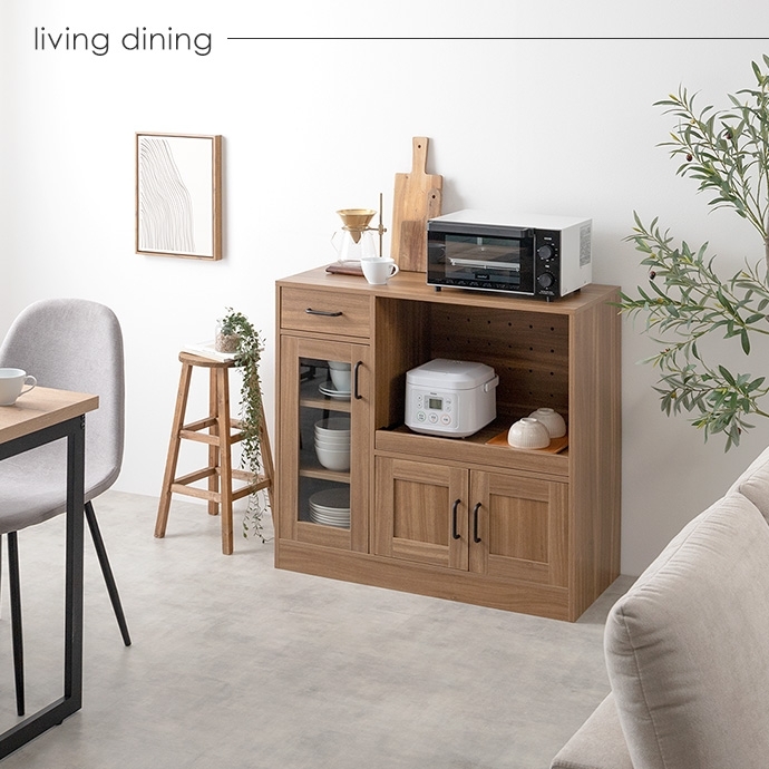 北欧デザインのおしゃれなレンジ台 幅88cm キッチンカウンター レンジボード ブラウン色拍卖