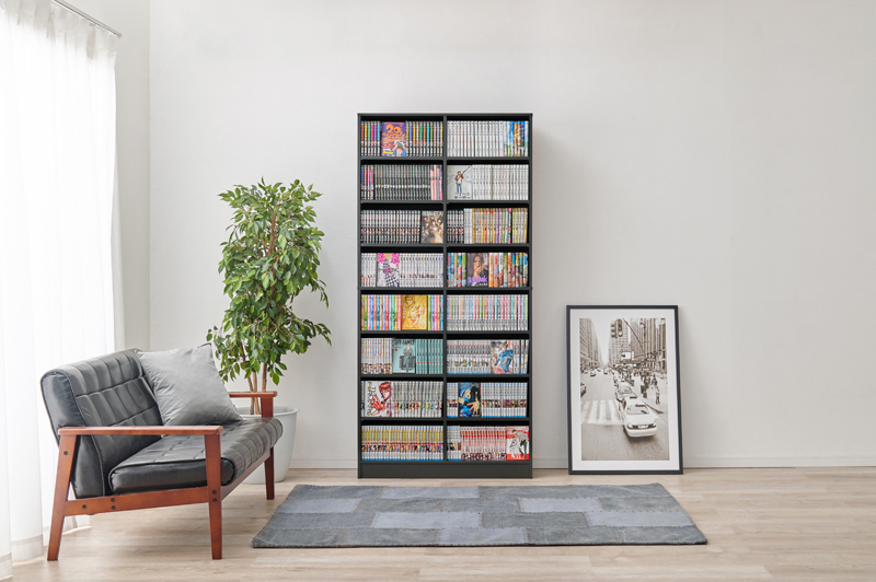 段違いコミックラック 800冊収納 本棚 本箱 書棚 幅90 ダークグレー色拍卖