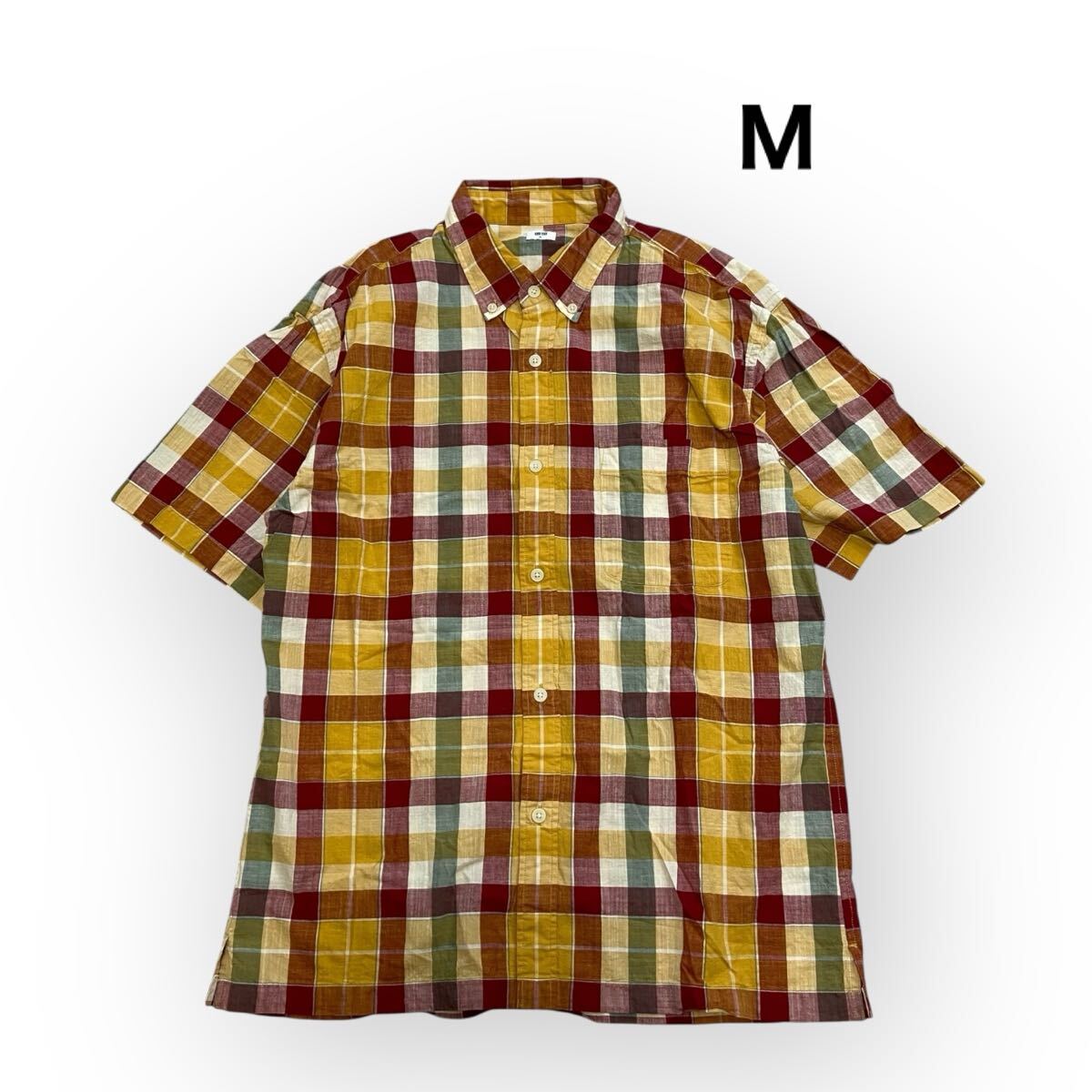 【送料無料】UNIQLO ユニクロ マドラスチェックシャツ ボタンダウン 半袖シャツ チェック柄 綿100% メンズレディースM拍卖