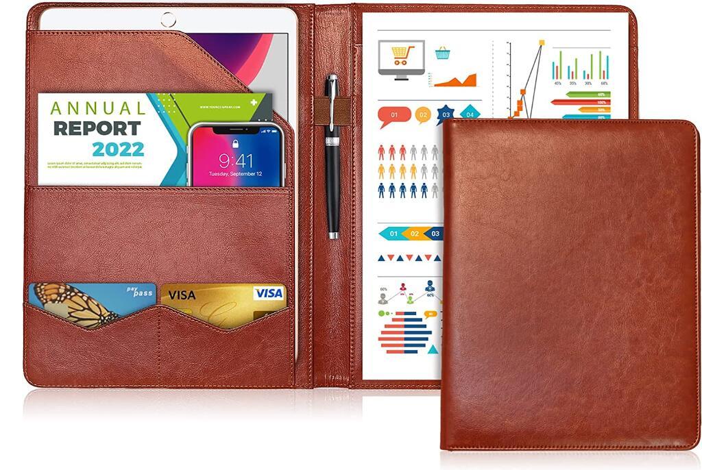 ベーシック バインダー A4 革 多機能フォルダー PU パッドフォリオ 2つ折り 拍卖