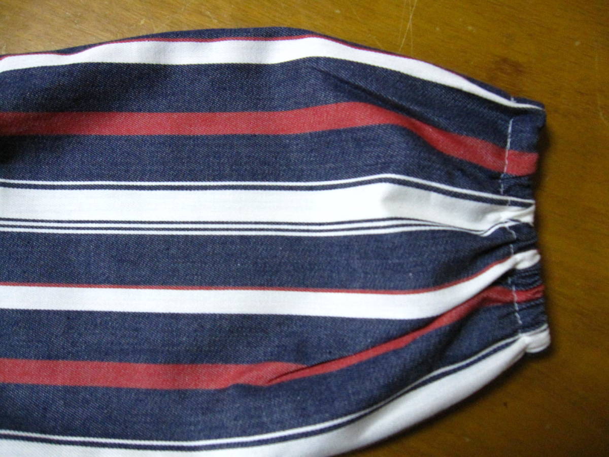 手作り 腕抜き アームカバー 変則ライン 模様 ダンガリー デニム ハンドメイド 男女 兼用 秋 冬 園芸 掃除 草取 虫避 腕カバー 可愛い 綿拍卖