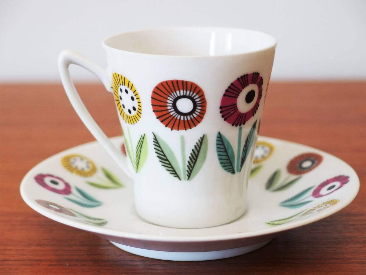 激レア!スウェーデン製 ウプサラエクビー Upsala Ekeby カールスクルーナ Karlskrona ベリス bellis モカカップ&ソーサー 5拍卖
