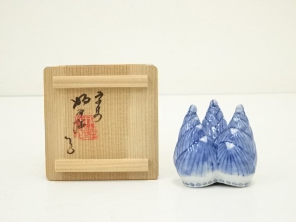 ys7412219; 京焼 高野昭阿弥造 染付筍蓋置(共箱)【道】拍卖